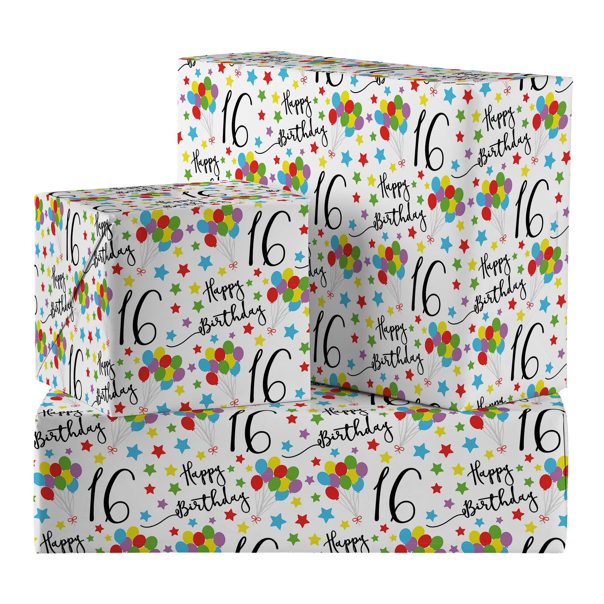 Hunts England - 2 Sheets Of 16th Birthday Luxury Wrapping Paper - Includes 2 Gift Tags - Age 16 Folded Gift Wrap For Him/Her - Iconic Collection - Colourful Age Sixteen Gift Wrap For Boys/Girls