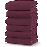 TENSTARS Silk Hemming Hand Towels for Bathroom - Quick Drying - Ultra Soft Microfiber Absorbent Towel for Bath Fitness, Gym, Shower, Hotel, and Spa - 16x28 Inch | Set of 6, Burgundy