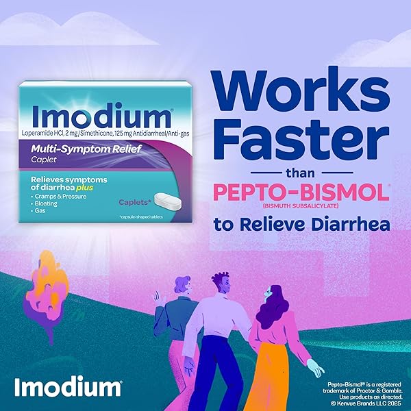 IMODIUM MULTI-SYMPTOM RELIEF CAPLETS, LOPERAMIDE HYDROCHLORIDE & SIMETHICONE ANTI-DIARRHEAL MEDICINE FOR THE RELIEF OF DIARRHEA, GAS, BLOATING, CRAMPS & PRESSURE, HSA/FSA ELIGIBLE, 18 CT
