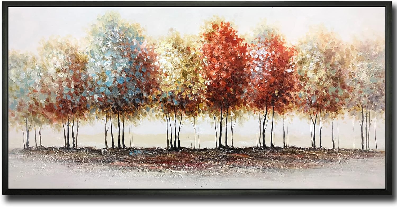 Paintings - Tiancheng Art, 24x48 Inch Modern Abstract Painting Oil Hand Painting Tree 3D Hand-Painted On Canvas Acrylic Frame Wall Art Colorful Forest Box Table Hanging Wall Decoration