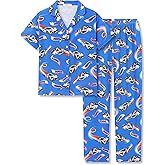 Tebbis Boys 2-Piece Pajamas - Black Video Game Controllers Print Short Sleeve Notch Collar Button Soft PJs Size 6-18