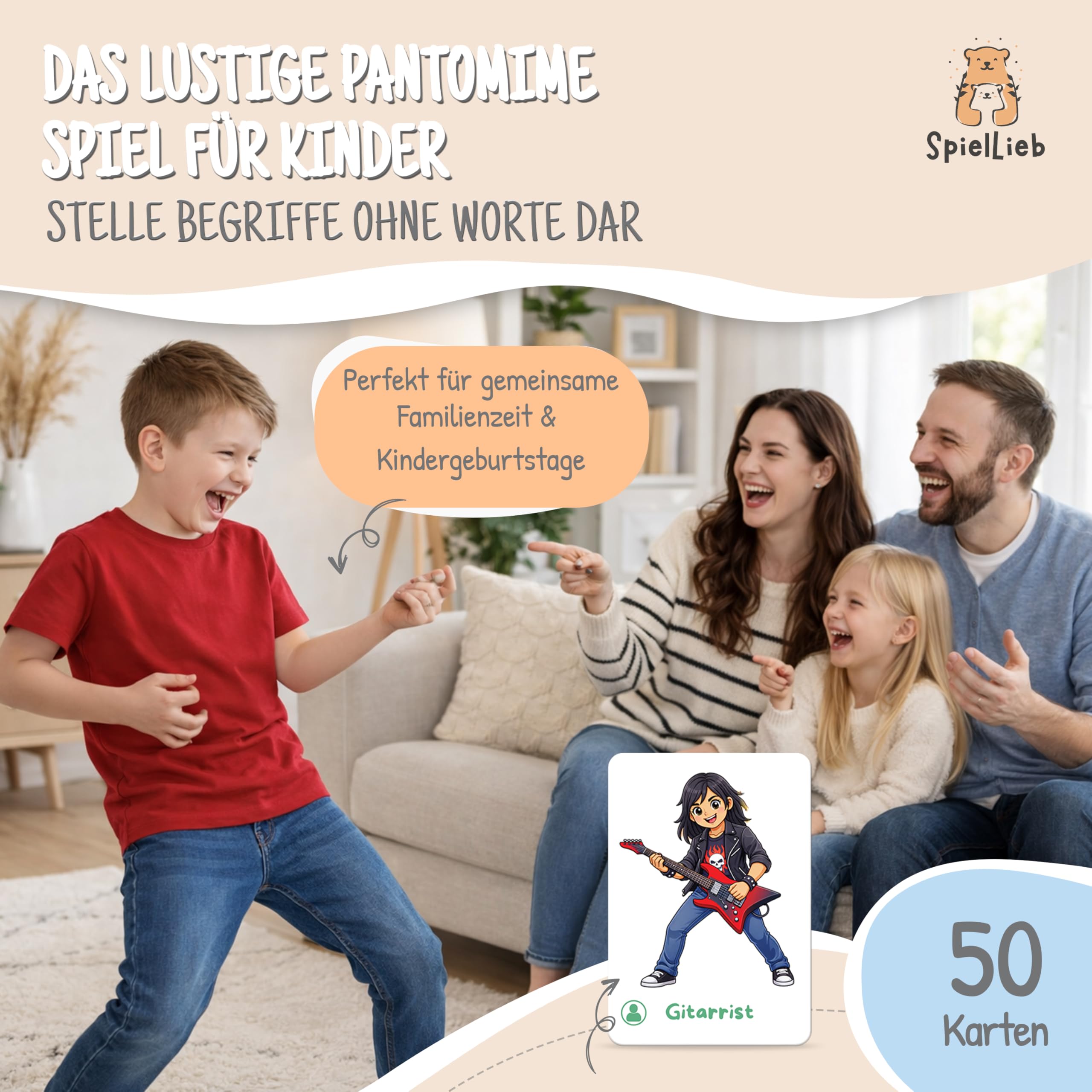 SpielLieb® Pantomime Spiel Kinder - Lustiges Lern- & Ratespiel Kartenset 2