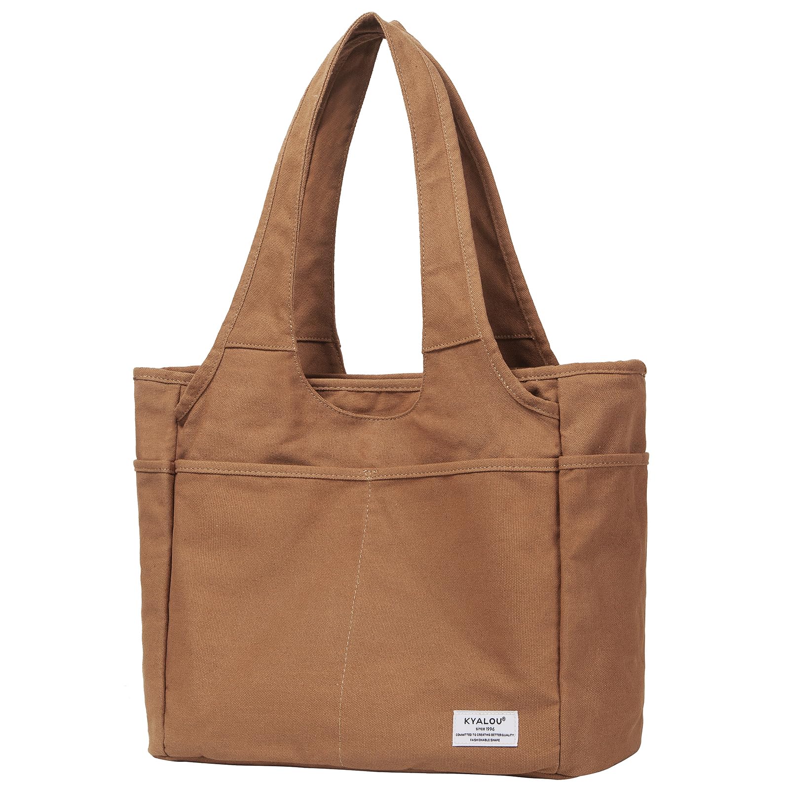 Photo 1 of KYALOU Utility Large Canvas Tote Bag with Pockets, Women Casual Shoulder Bags with 13 Exterior & Interior Pockets for Work Gym Beach Travel Shopping Grocery (Brown)
