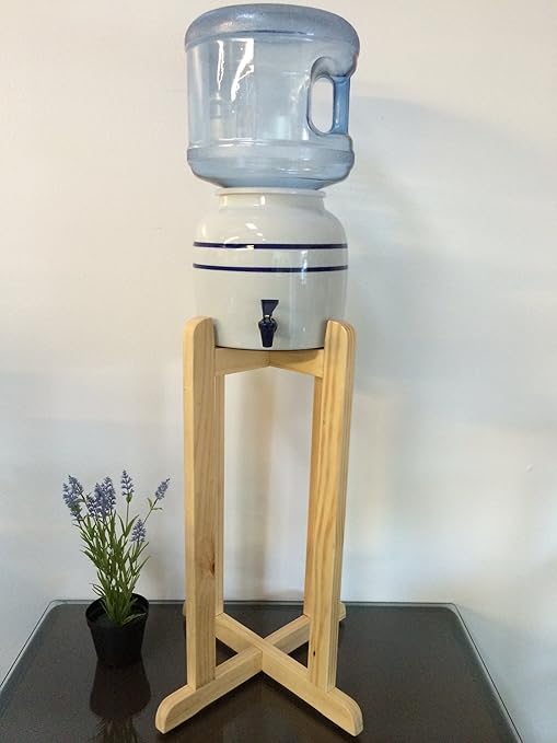 Porcelain Ceramic Water Dispenser Blue Stripes And Natural Wood