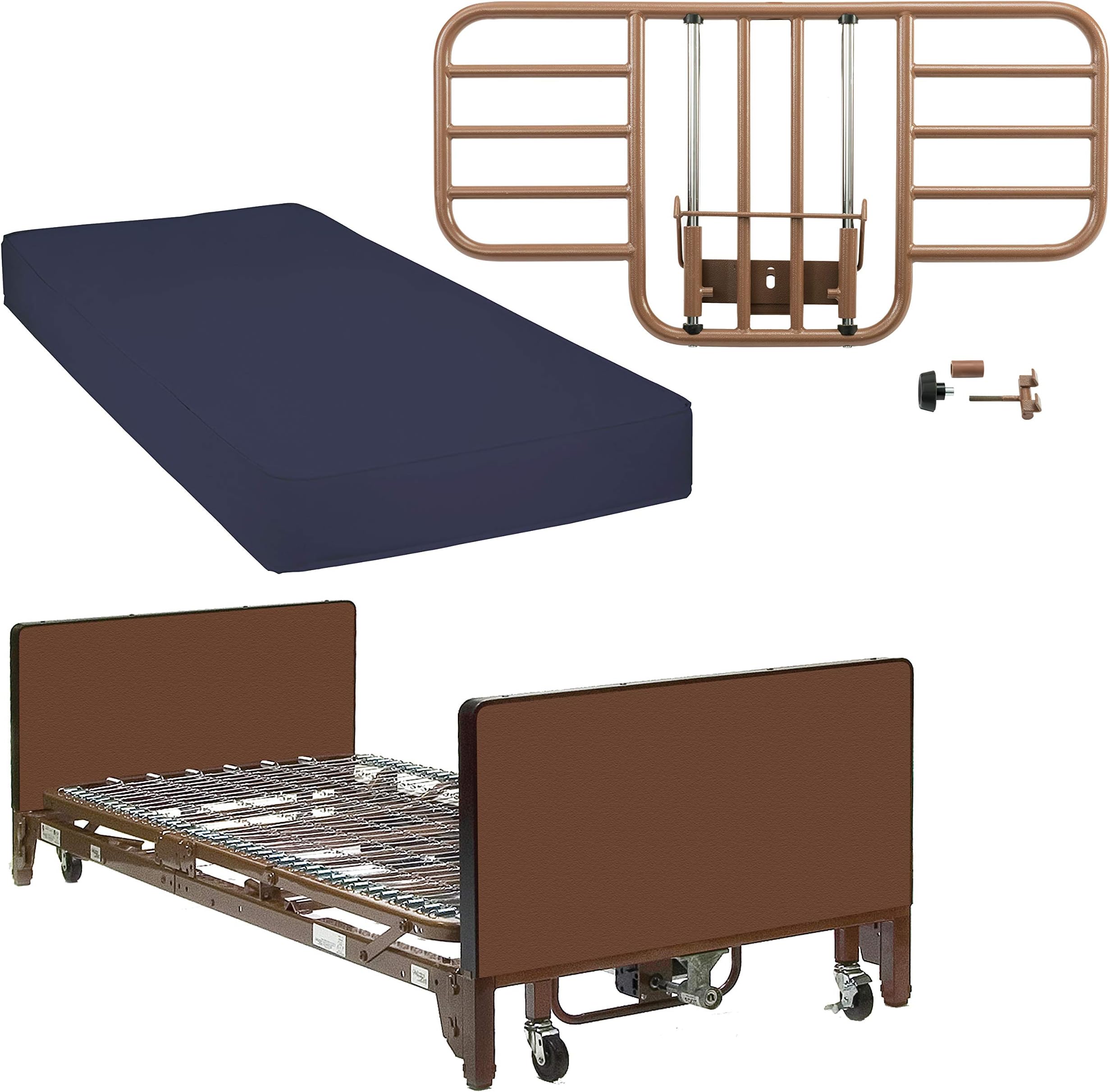 ProBasics Full Electric Homecare Bed with Built-in Low Bed Option Full Set (with Half Rails and Fiber Mattress)