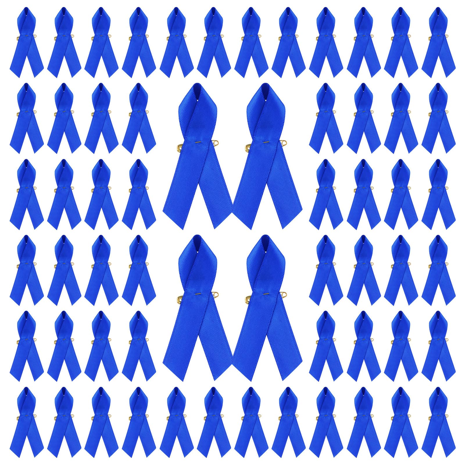 WANDIC Ribbon with Safety Pins, Cancer Awareness Pins Ribbon Brooch for Party Event Supplies Clothing Decoration (200, blue)