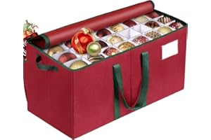 RoomHacks Christmas Ornament Storage Box, Store Up to 128 Ornaments, Durable Christmas Storage Container, Dual Zipper & Adjustable, Large Organizer Bin to Protect and Store Holiday Ornaments(Red)