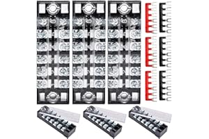 ELVESHOME Terminal Blocks 6 Position 12PCS 6 Set, Screw Terminal Block Dual Row Buss Bar Wire Terminal 600V 15A, Bus Bar Terminal Block 12v with Insulated Cover for DIY Small Home Electrical PCB Circuit Project