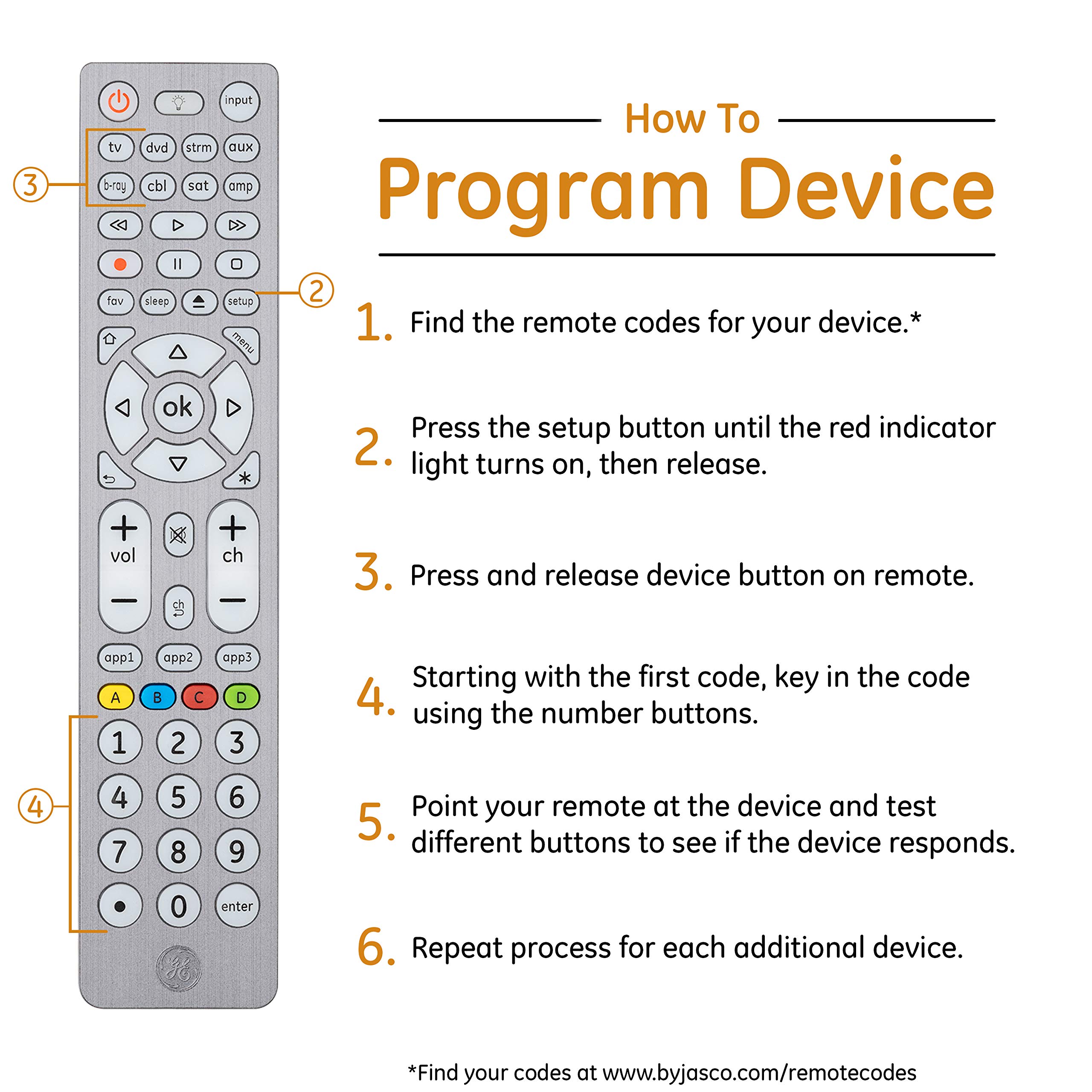 GE Backlit Buttons Universal Remote Control, Samsung TV Remote Control Replacement, Samsung Remote Control for Smart TV, Roku Remote Replacement, Vizio, LG TV, Sony, Apple TV, 8-Device, Silver, 47508