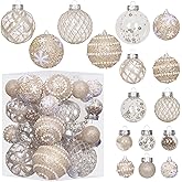 Super Holiday Christmas Ball Ornaments, 33PCS Champagne Clear Shatterproof Plastic Foam Ornaments Set for Hanging Xmas Tree Holiday Thanksgiving Party Decor.