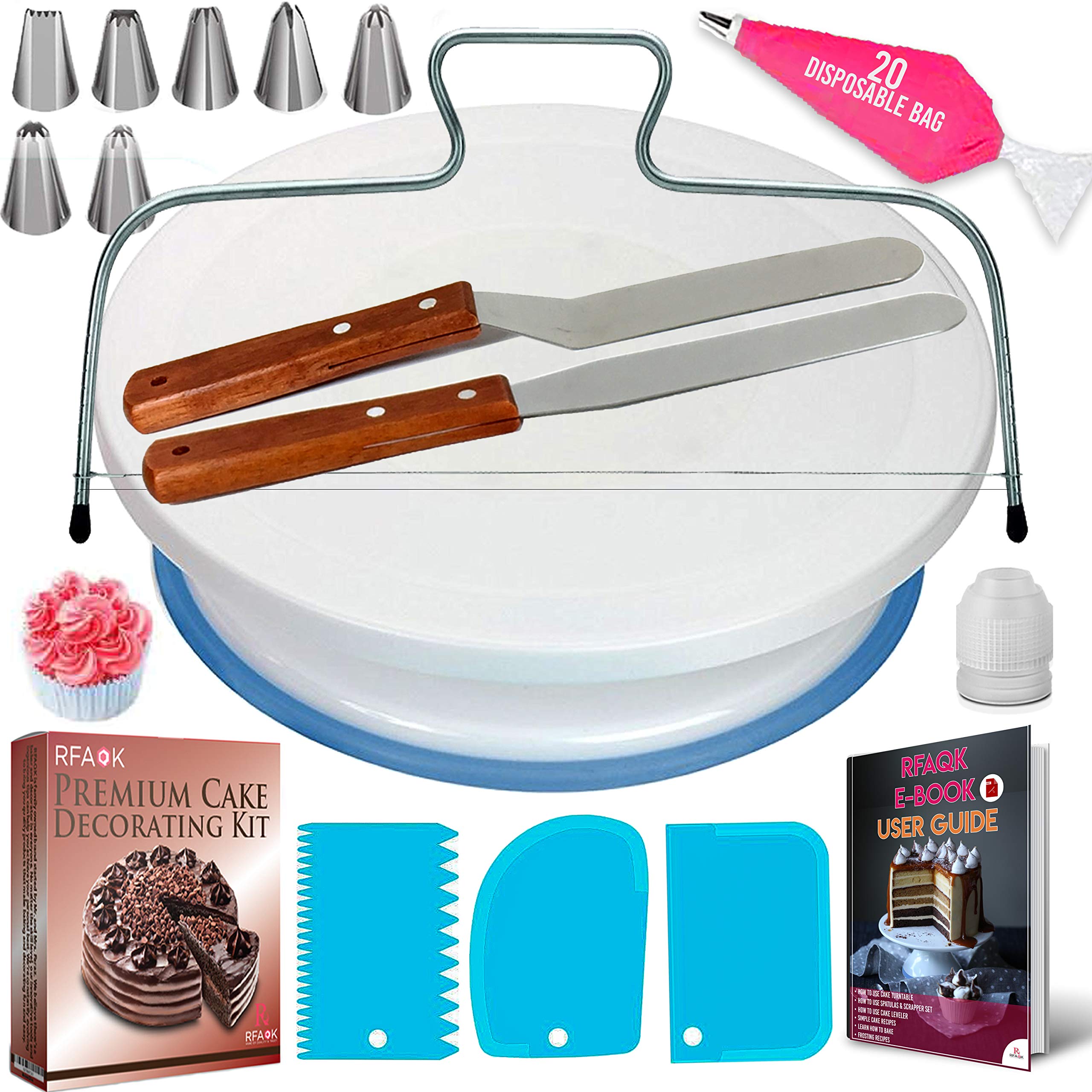 35PCs Cake Turntable and LevelerRotating Cake Stand with Non slip pad7 Icing Tips and 20 Bags