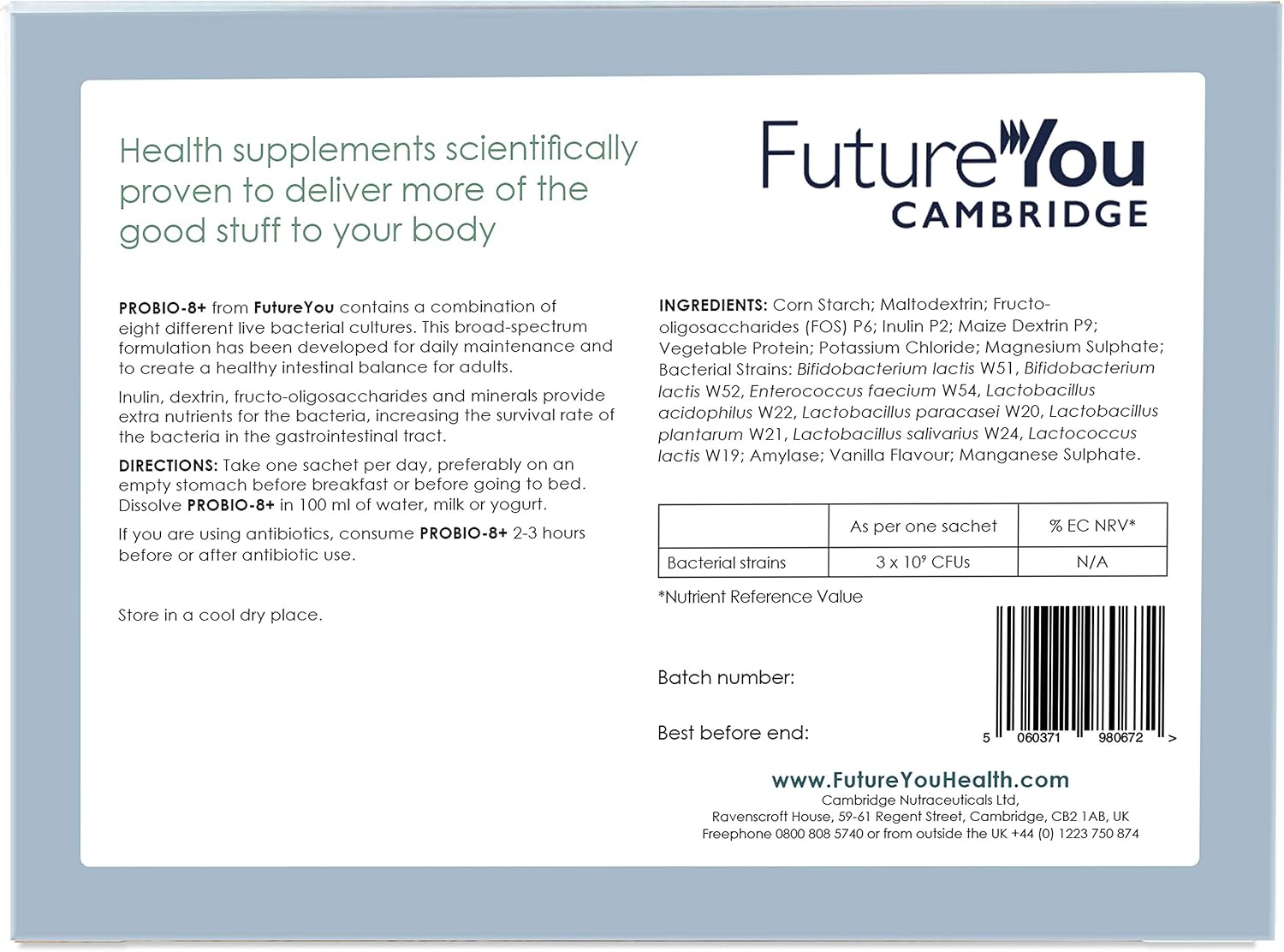 FutureYou ProBio 8+ (28 Powder Sachets) Probiotics for Gut Health Probiotics for Women and Men Gut Health Supplements with Lactobacillus Acidophilus W22 - Image 3