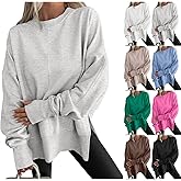 Rikbuig Oversized Sweatshirt for Women Side Slit Fleece Pullover Crewneck Sweatshirts Cute Y2k Thumbhole Long Sleeve Hoodies