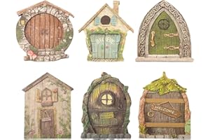DRHOMEAM 6PCS for Miniature Fairy Door, for MINI Fairy Garden Door for Tree, Tiny House Doors Fairy Garden Accessories, Outdoor Tree Decor Accessories