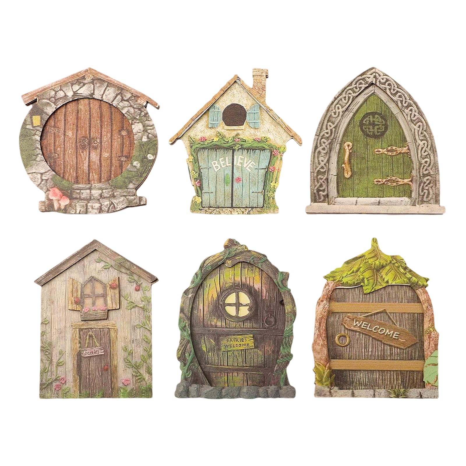 Photo 1 of 6PCS Miniature Fairy Door, Mini Fairy Garden Door for Tree, Tiny House Doors Fairy Garden Accessories, Outdoor Tree Decor Accessories