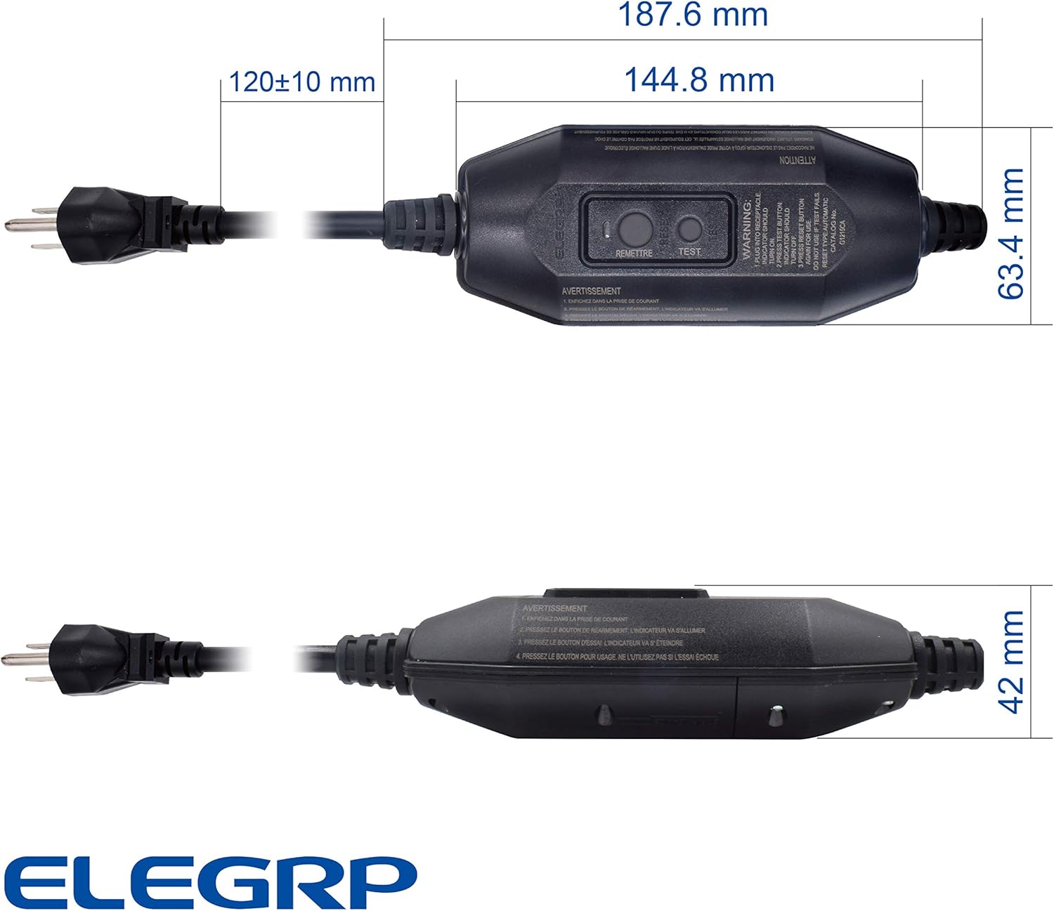 ELEGRP G1215CA Auto Reset Inline GFCI Replacement Plug Assembly 15 Amp 3 Wires 3-Prongs NEMA 5-15P Grounding for Power Pressure Washer, Pool Pump and More, UL Listed (1 Pack, Black) - - 