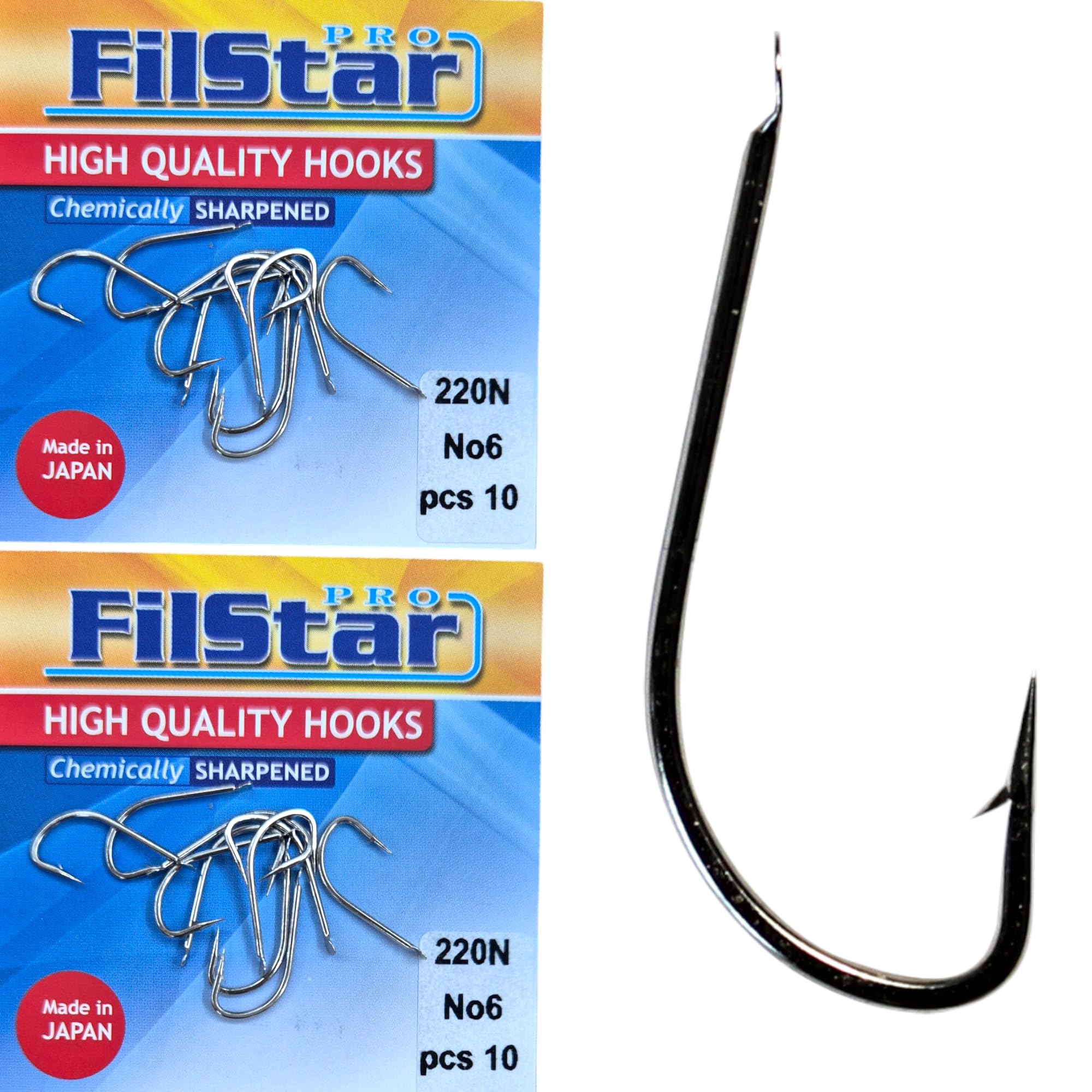 PRO FILSTAR 20 Piece Fishing Hook Set N6 - Carp Fishing Hooks - Carp Fishing Accessories - Barbed Carp Hooks - Carp Fishing Straight Hooks - Carp Rigs - Fishing Accessories - Method Feeder -
