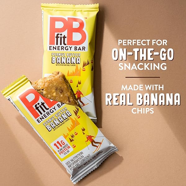 PBFIT PEANUT BUTTER BANANA ENERGY BARS, 11G PROTEIN, 5G FIBER, GLUTEN FREE, VEGAN, PLANT-BASED, NON-GMO, 2.1 OZ (PACK OF 4)