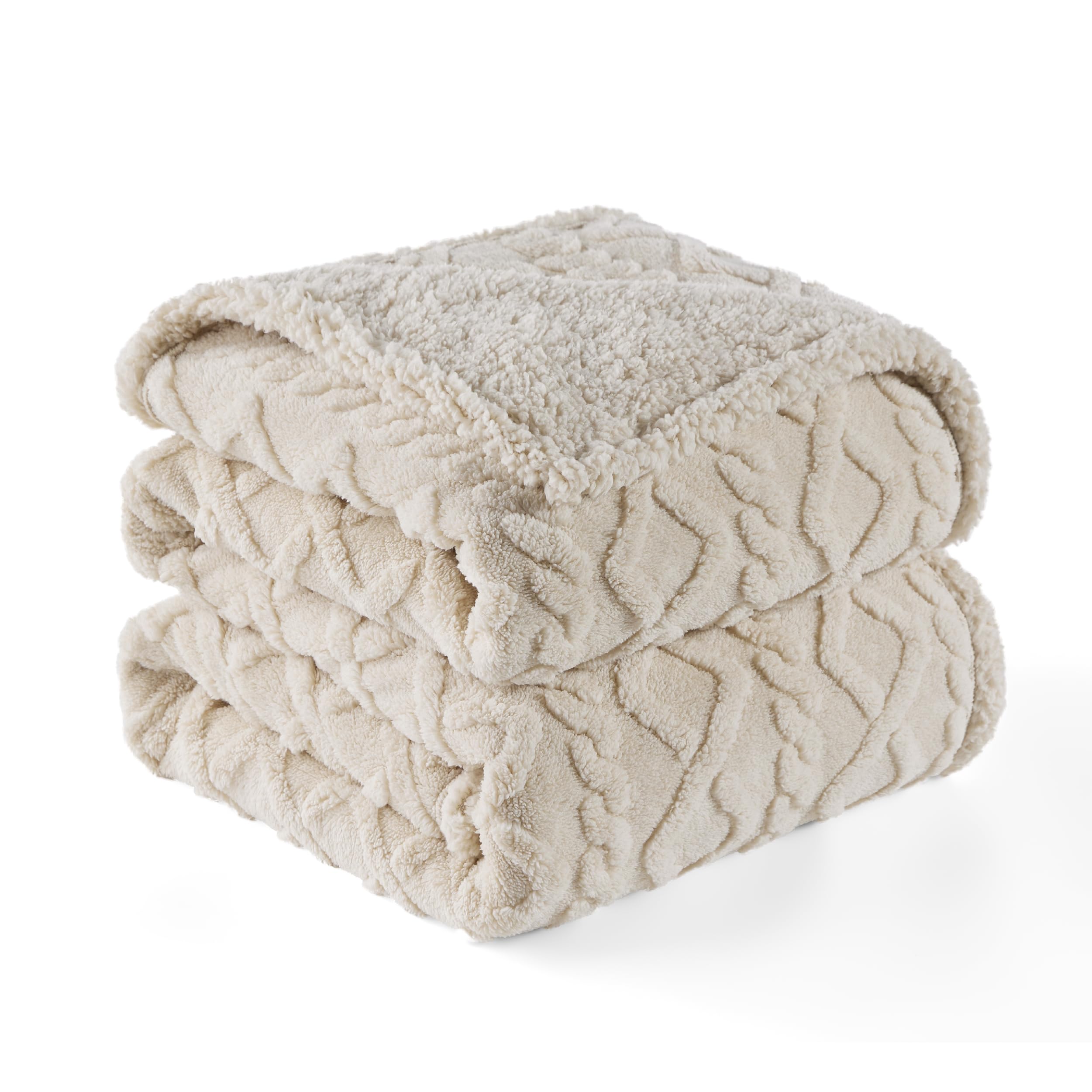 LE SURE Washable Dog Blanket Twin - 152x203cm Waterproof Blanket for Dogs and Cats, Twin Patterned Bed and Sofa Couch Throw Protector with Soft Plush, Cream