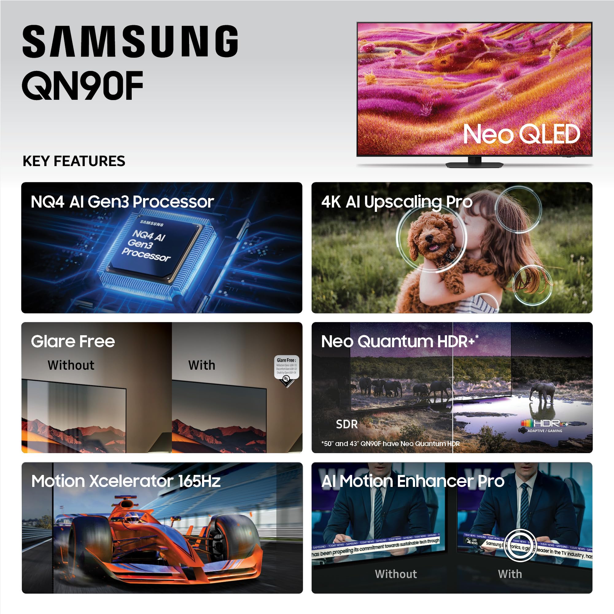 Samsung 65-Inch Class Neo QLED 4K QN90F Series, Vision AI, Mini LED Smart TV (2025 Model, 65QN90F) Neo Quantum HDR+, Object Tracking Sound+ w/Dolby Atmos, Glare Free, Gaming Hub, Alexa Built-in