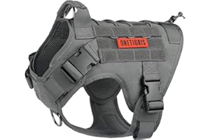 OneTigris Dog Harness, Adjustable Tactical Dog Harness with Handle Full Body Dog Vest for Hiking Training Outdoor Dogs(Grey,S