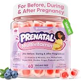 Prenatal Gummies for Mom &amp; Baby with DHA 300mg, Iron, Methylfolate, 60 Cts | Prenatal Vitamins for Women + Choline, Probiotic, Vitamin D3, B Complex for Pregnancy, Breastfeeding, Postpartum, Sugar Free