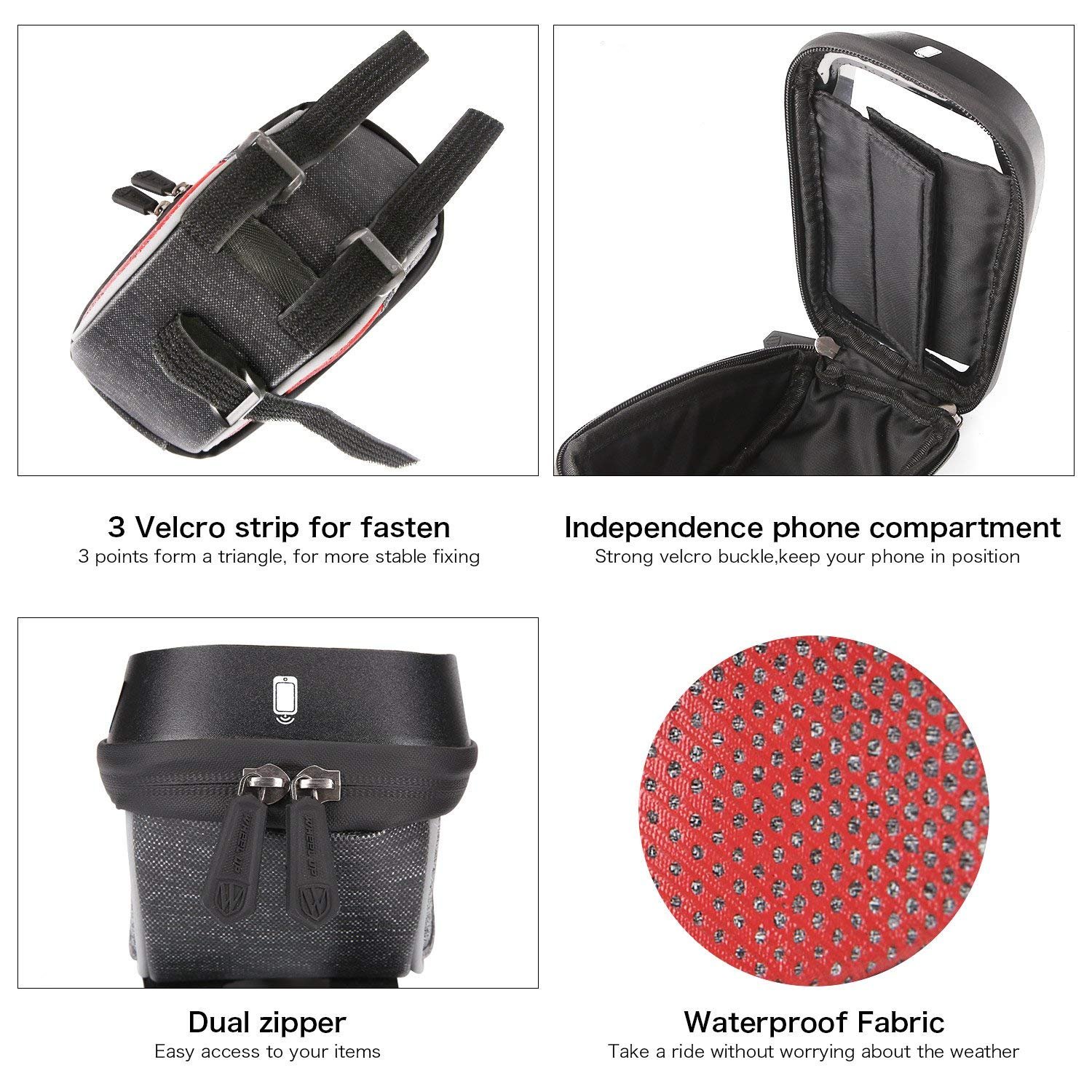 bedee Borsa Telaio Bici, 6 inch con TPU Touch-screen Porta Cellulare Bici, Borsa Impermeabile da Manubrio per Biciclette, Borse Biciclette Supporto Bici MTB BMX (Nero)