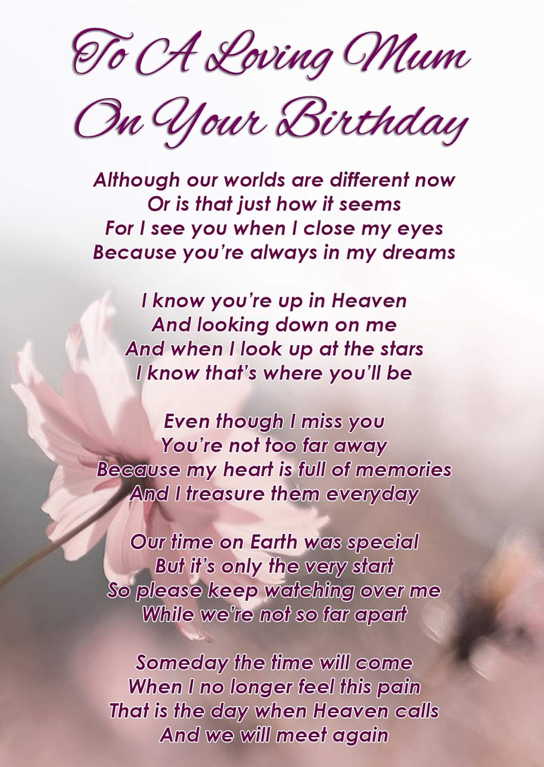 To A Loving Mum On Your Birthday Memorial Graveside Funeral Poem