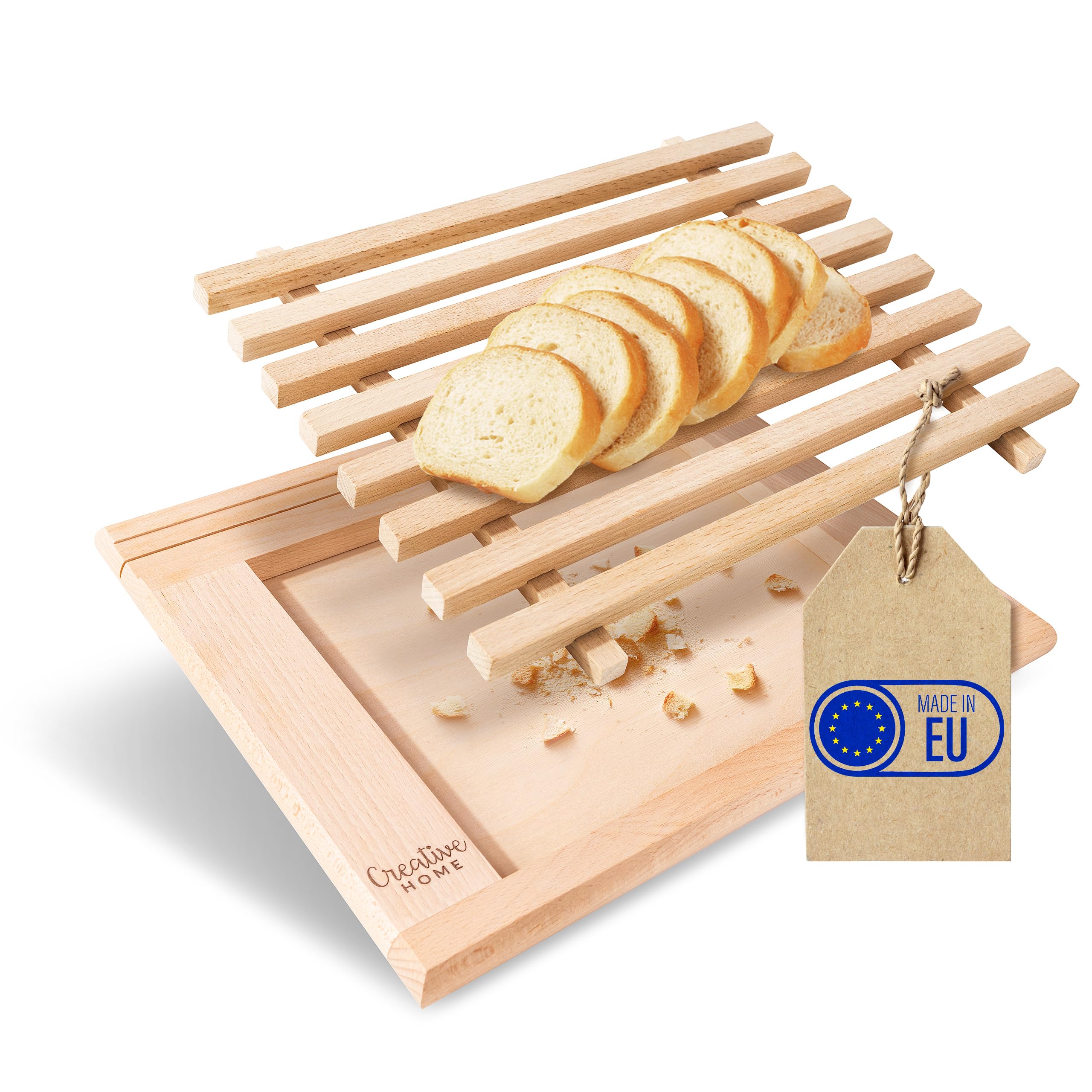 Creative Home Wooden Bread Board Cutting Board Chopping Crumb-Catcher | 35.5 x 28.5 x 2 cm | Natural Beech Wood | Rectangular | Perfect for Any Kitchen & Home | Better Than Bamboo