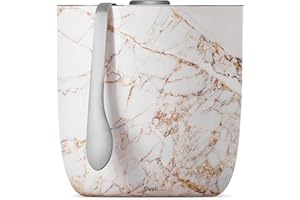 S'well Stainless Steel Ice Bucket with Tongs, Holds 68oz of Ice, Calacatta Gold, Triple Layered Vacuum Insulated Container Keeps Ice Colder for Longer, BPA Free Barware