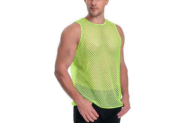 ADOREJOY Mens Mesh Tank Top Muscle Fishnet Shirts See Through Crew Neck Tee Party Clubwear