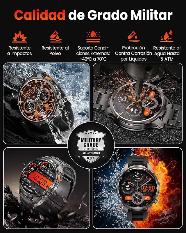 Reloj Inteligente Hombre con 1000mAh Batería y Linterna, Negro — foto 3 de 8