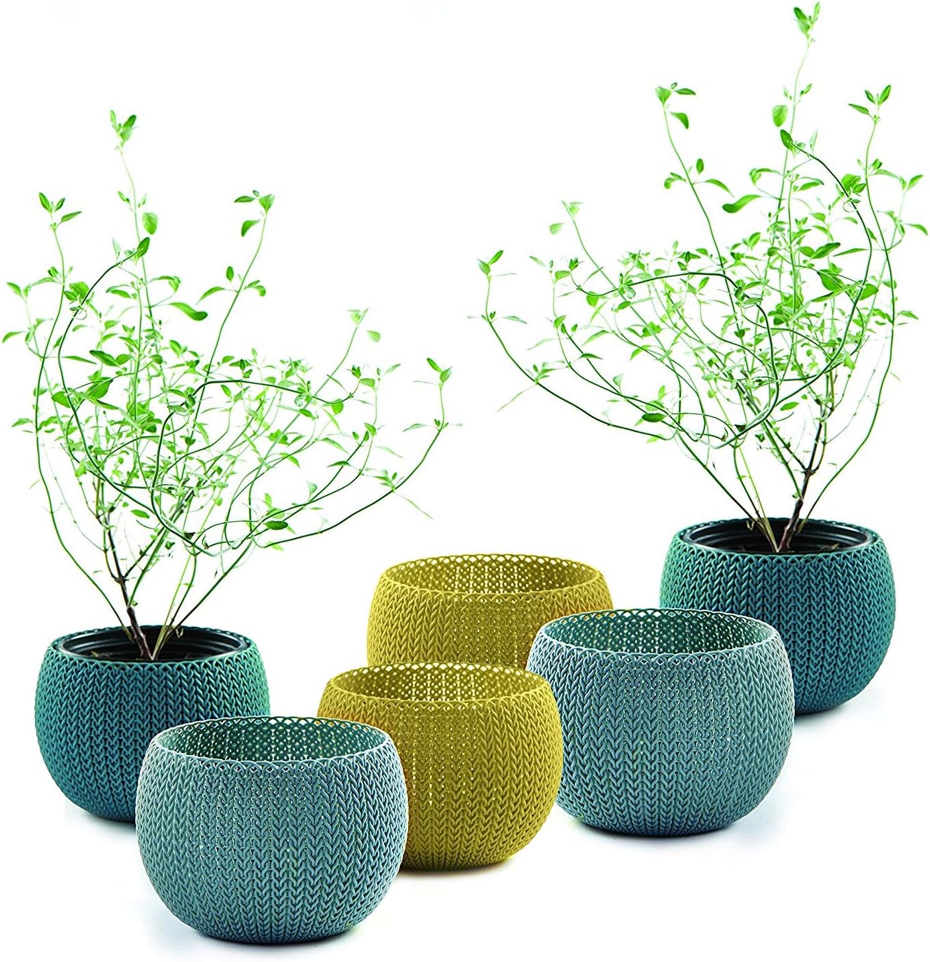 Keter Knit Cozies Indoor & Outdoor Use Garden Plant Flower Herb Pots Planters - Multi-Colour, Set of 6 Pots