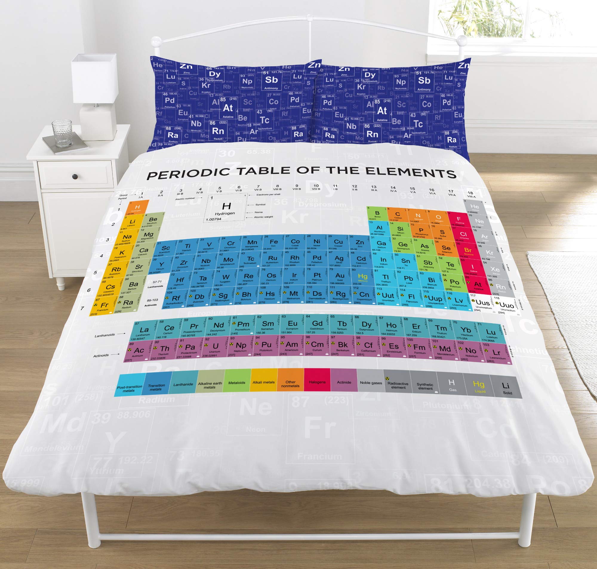KidCollection Periodic Table Element Single/Double Reversible Duvet Cover Bed Set (Double Duvet Cover)