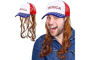 Cindeer Christmas USA Mullet Hat Brown Wig 4th of July American Costume Hat Mullet Hat Wig Red White Blue Mullet Wig Cap