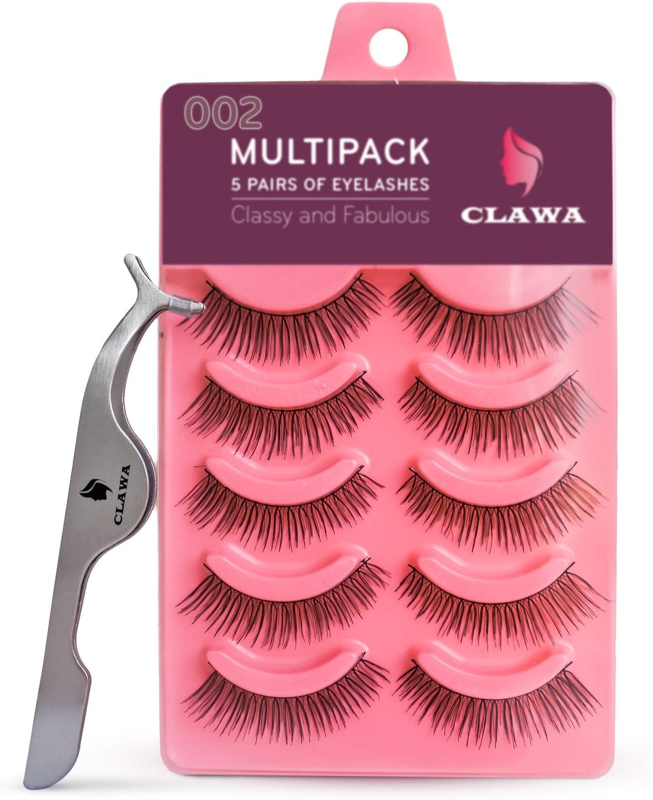 False Eyelashes with Eyelash Extension Tweezers by CLAWA, Silver Set