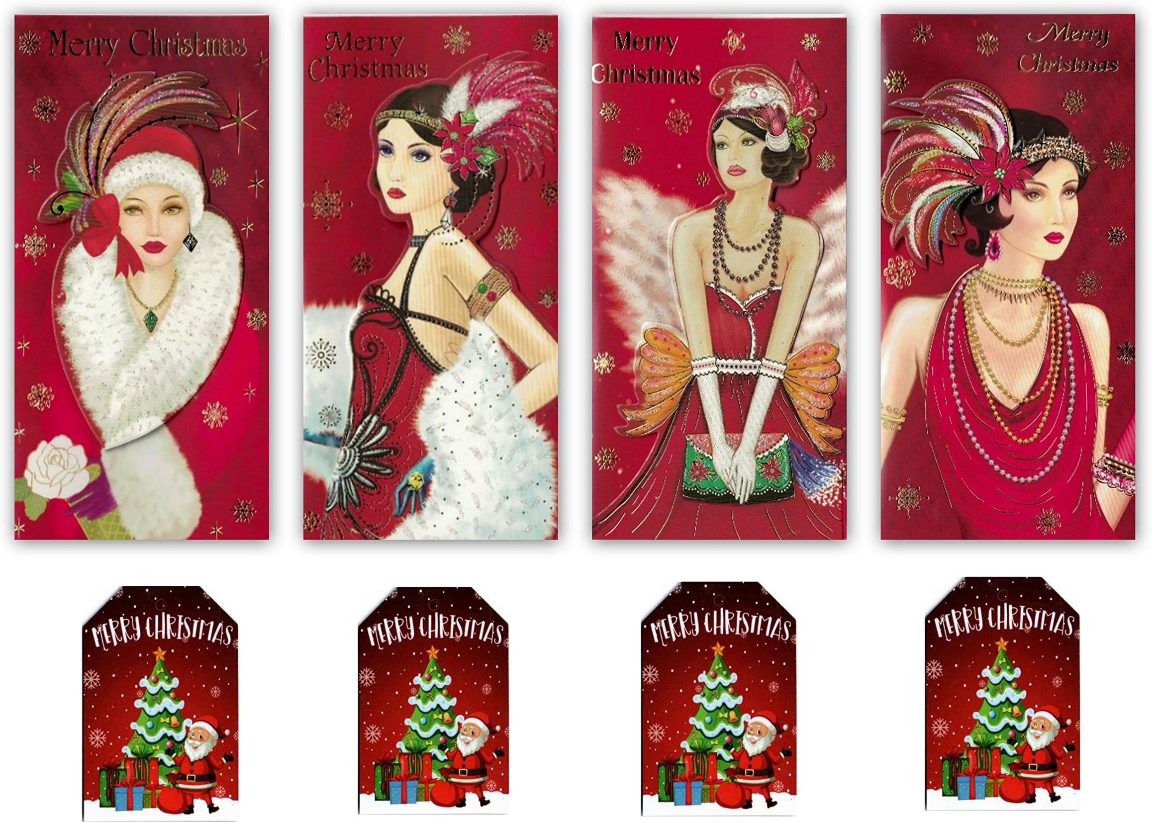 Pack of 8 Assorted Christmas Money Wallets, Envelopes and 8 Gift Tags by Greetingles. Various Designs (Art Deco)
