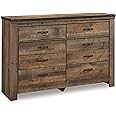 Signature Design by Ashley Trinell Rustic 6 Drawer Dresser with Safety Stop for Bedroom, Dark Brown