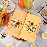 FYSUIMU 2 Pack Sunflower Hand Towels 29.5 x 13.7 Inch Yellow Flower Summer Farmhouse Embroidered Bath Towel Cotton Dish Towel for Bathroom Hand Drying Kitchen Cleaning