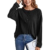 Blooming Jelly Womens Casual Fall Tops Long Sleeve Button Henley Lightweight Tunic Tops Black