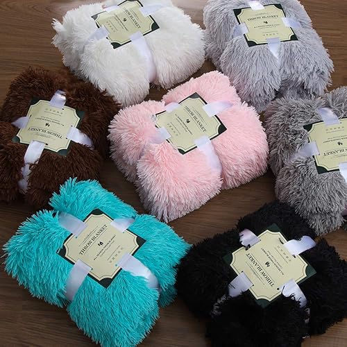 Noahas Shaggy Longfur Throw Blanket with Sherpa Warm Underside