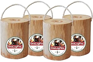 One Log Fire, Original – Single Log Campfire, 100% Natural Red Pine, Easy Light – 2 Hour Burn Time (4 Pack)
