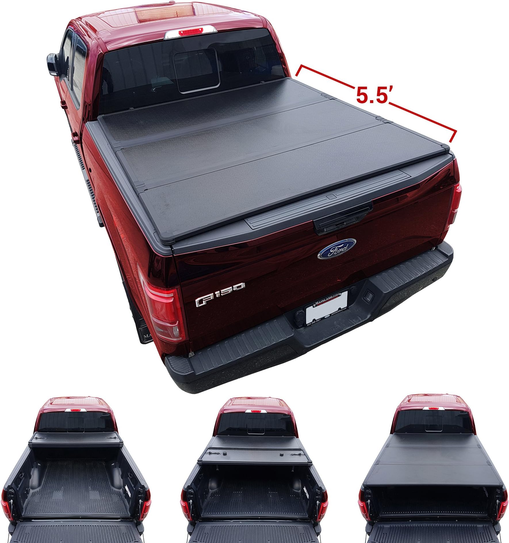 Galaxy Auto Hard Tri-Fold for 2015-20 Ford F150 5.5' Bed (Styleside Models Only) - Black Trifold Truck Bed Tonneau Cover
