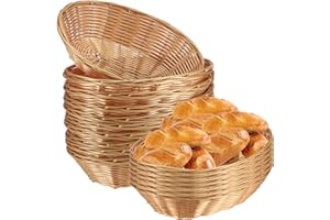 SINJEUN 15 Pack Wicker Bread Basket, Handwoven Oval Plastic Basket, Woven Tabletop Fruit Vegetables Food Serving Basket for H