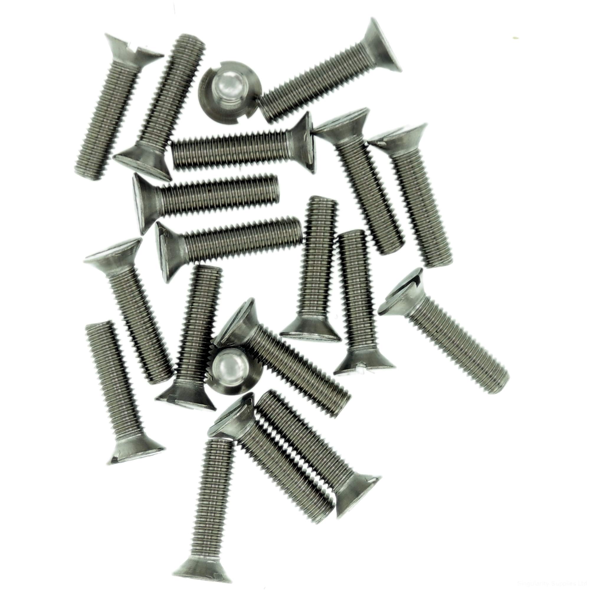 M2.5 (2.5mm x 14mm) Slot Countersunk Machine Screw (Bolt) - Stainless Steel (A2) (Pack of 20)