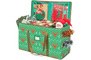 GOTECH Christmas Ornament Storage Box,Super Rigid 2-in-1 Christmas Storage Container with Dividers Perfect for Holiday Decorations,Keeps 73 Holiday Ornaments,Adjustable Dividers(Green)