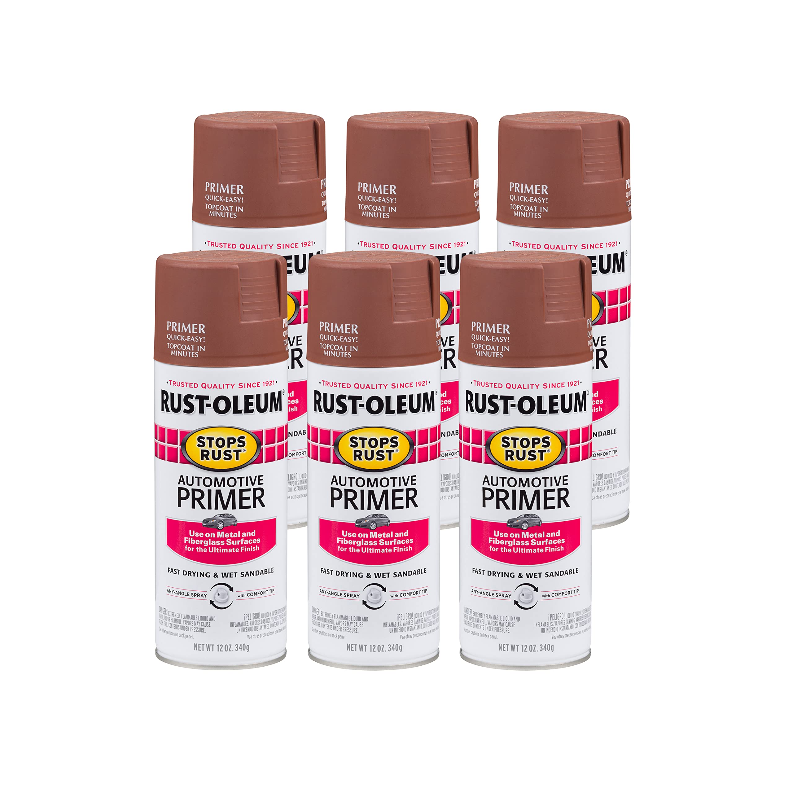 Rust-Oleum 2067830-6PK Stops Rust Automotive Primer Spray, 12 oz, Flat Red, 6 Pack Image