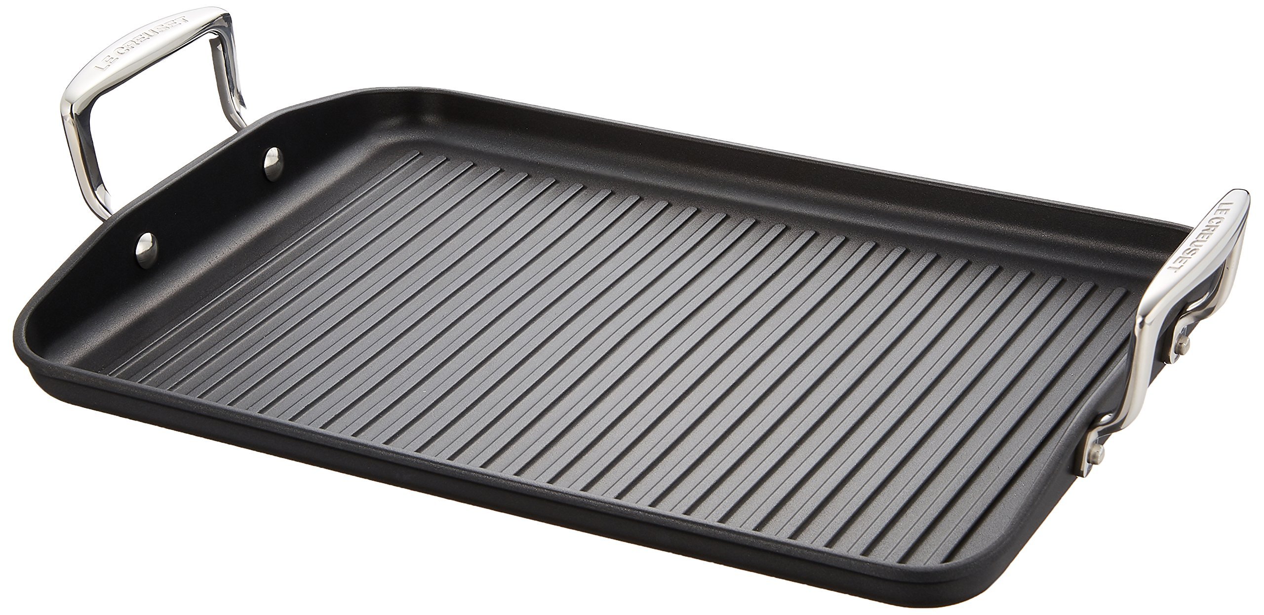LE CREUSET Toughened Non-Stick Ribbed Rectangular Grill with Stainless Steel Handles, 35 x 25 cm, Black, 967003340