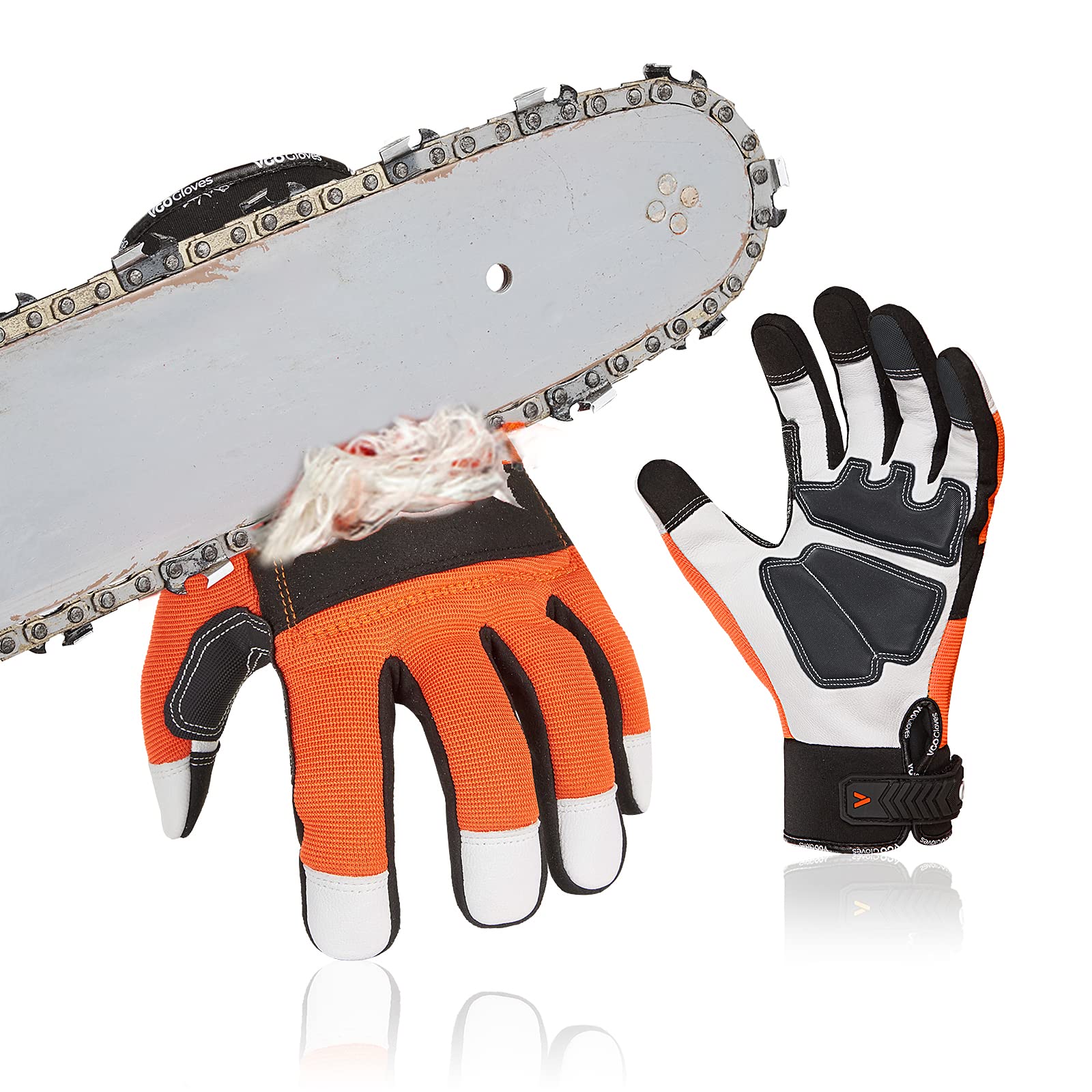 Vgo... Chainsaw Gloves 12-Layer Protection on Both Hands, Safety Goat Leather Foresty Work Gloves with Touchscreen(M,Orange,1 pair) — image 1