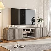 BELLEZE 70" TV Stand for TVs up to 75", Media Entertainment Center Console Table with Oversize Drawers and 2-Tier Open Shelves, Wood Storage Cabinet for Living Room, Bedroom - Mint (Gray)